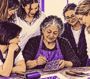 Grupo de mujeres en un taller de grabado